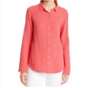 Xirena Scout Button Down Top 100% Cotton Gauze Coral Lightweight Blouse Small